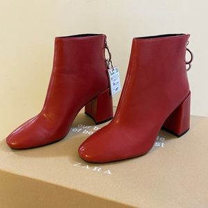 ZARA Red Patent Leather Ankle Boots ♥️